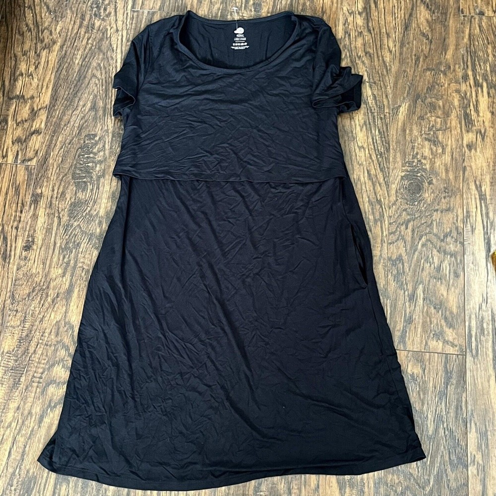 Kindred Bravely - Eleanora Bamboo Maternity & Nursing Lounge Dress, Black, Large